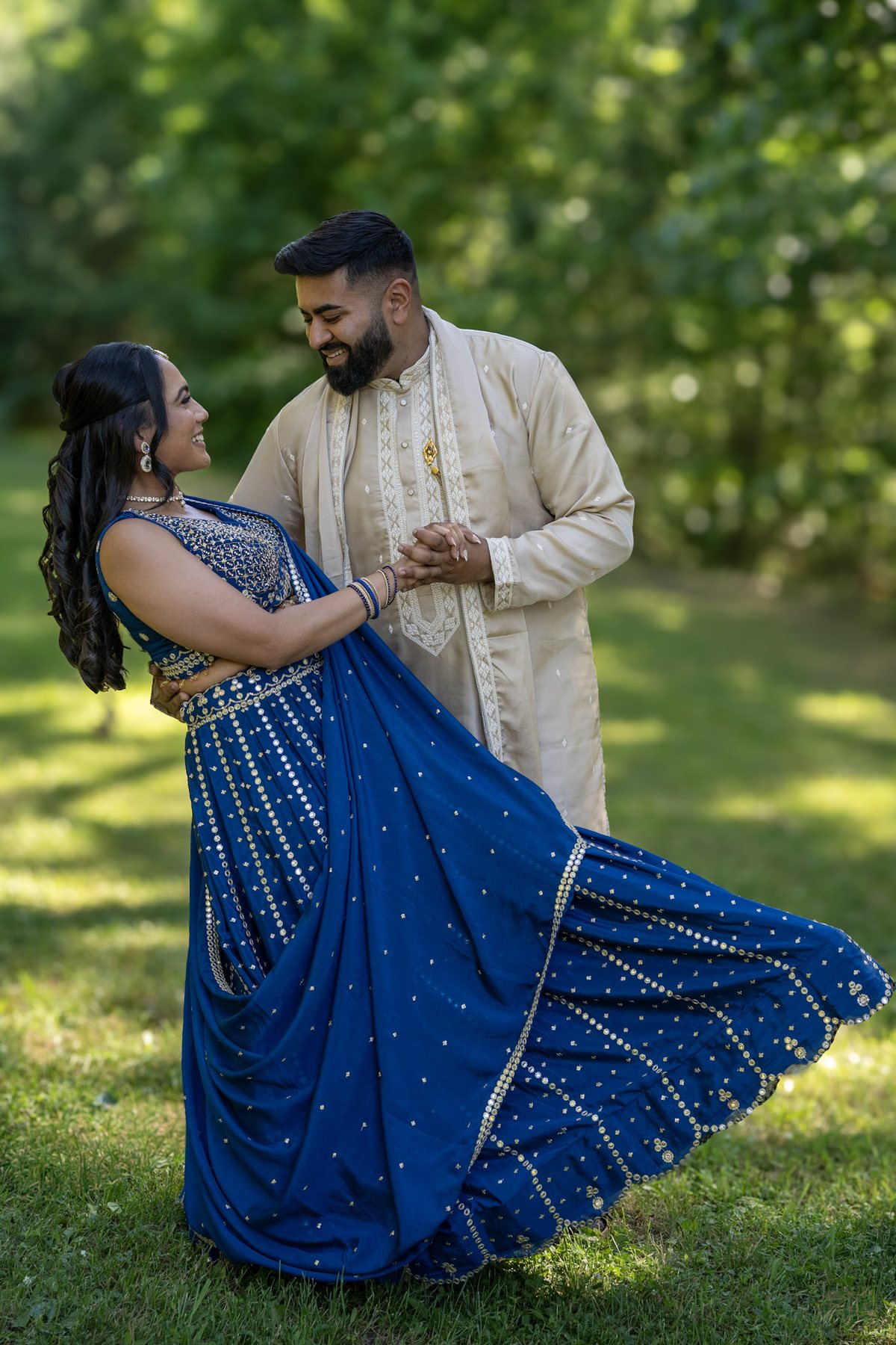 Couple dancing during a South Asian wedding portrait session
